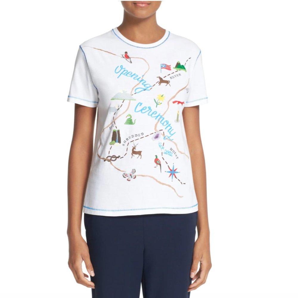 NWT Opening Ceremony Embroidered Map Tee Size XS